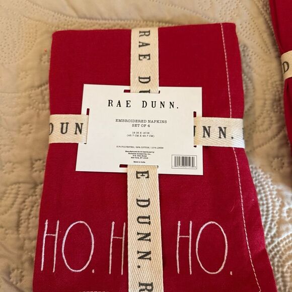 Rae Dunn embroidered holiday napkins. Noel, Peace, Merry and HoHoHo- red - Picture 3 of 5